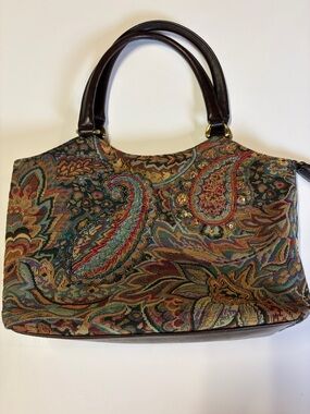 Marlo Tapestry Beaded  Handbag Paisley Floral Boho Carpet Bag